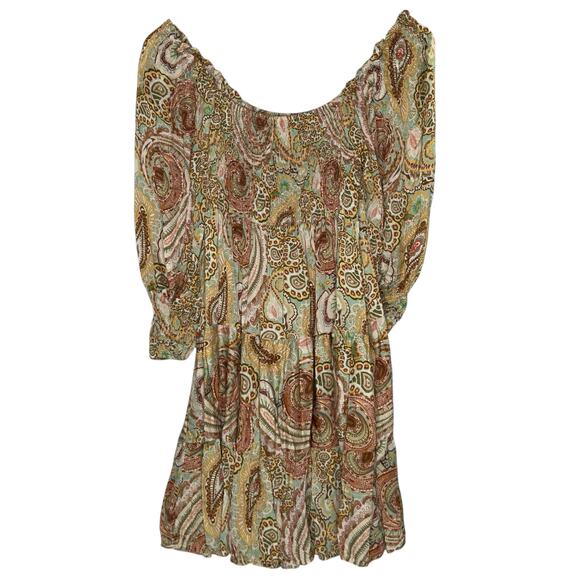 Sofia Made in Italy Sofia Smock Neckline Tiered Dress Multicolor Earth Tone Boho - Picture 2 of 9